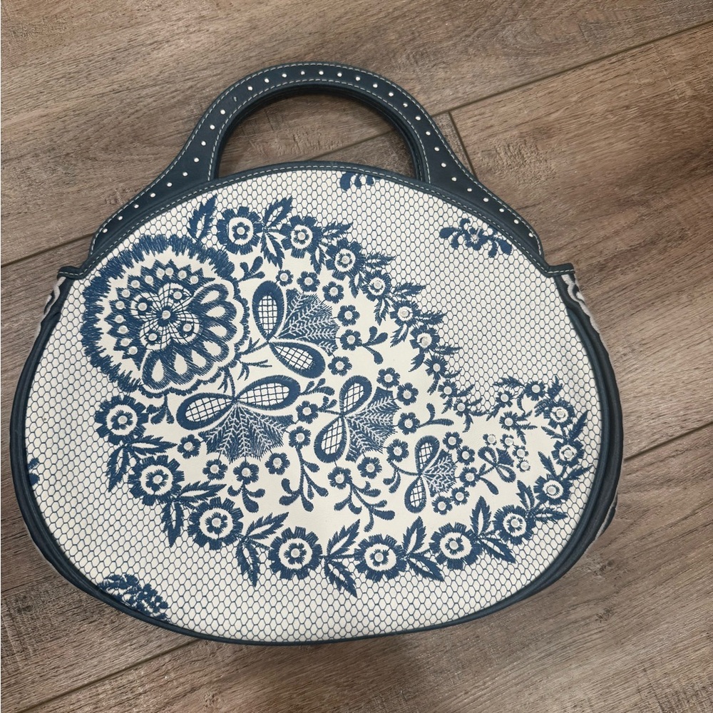 Isabella Fiore Navy and White Floral Round Mini Bag